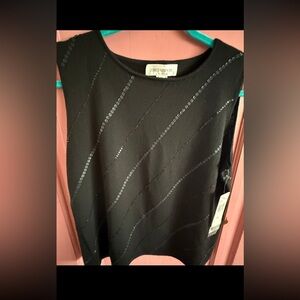 Jones New York Black Sequin Stretchy Knit Top XL